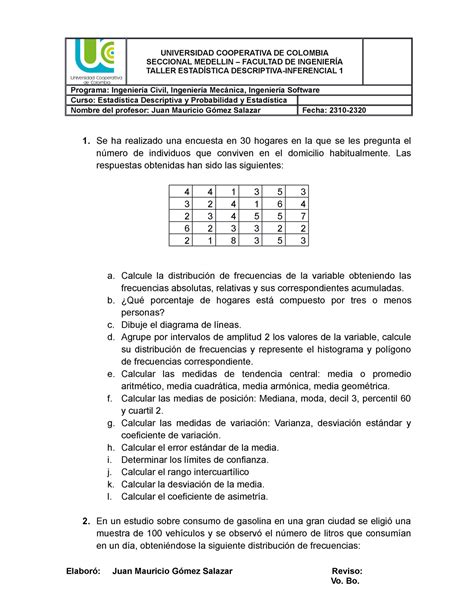 Taller Estadistica Descriptiva Inferencial Seccional Medellin