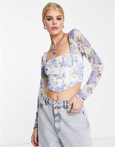 Bershka Langärmliges Camisole Oberteil Mit Korsett Detail Und