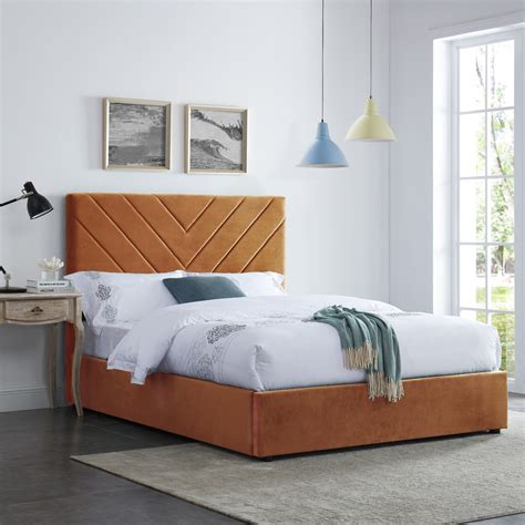 Orange Velvet King Size Bed Frame - Islington - LPD - Furniture123