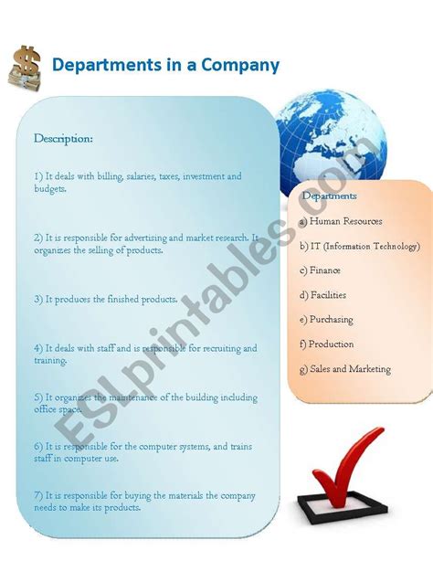 English Worksheets Company Departments