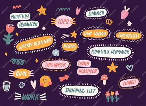 Premium Vector Kawaii Typography Stickers For Daily And Weekly Planner