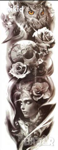 Ръкав Бухал череп рози жена вълк временна татуировка татос татус Tattoo ...