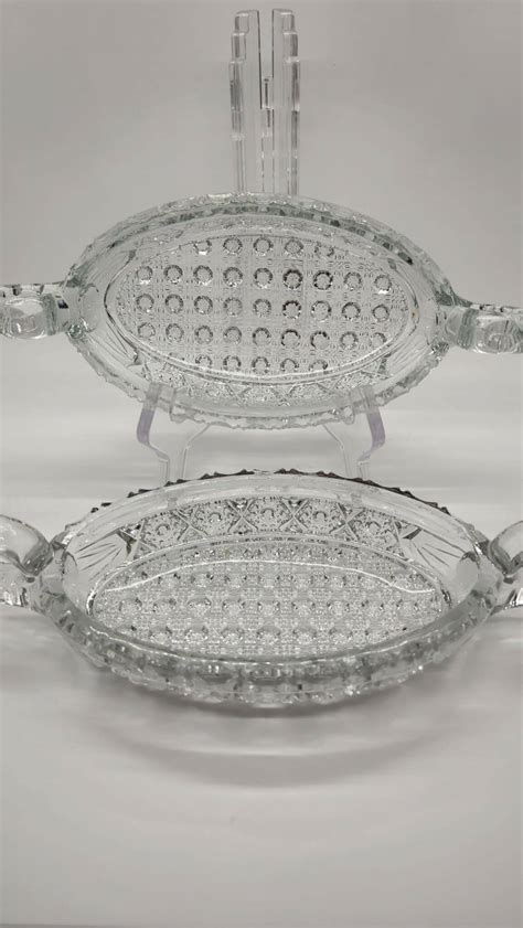 Vintage 1930’s Cut Glass Relish Dish Set With Handles Pair Vintage Keepers