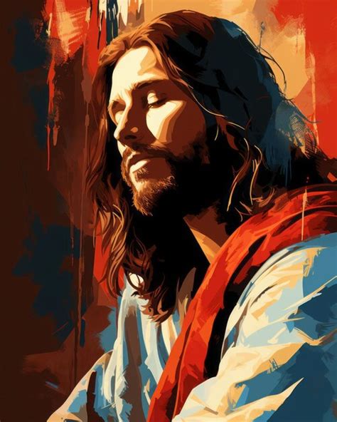 Premium AI Image | a painting of jesus with his eyes closed