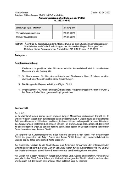 Gemeinsame Anträge von Linke Niklas Prause Fraktionslos im Rat