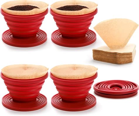 Jucoan 4 Pack Collapsible Silicone Pour Over Coffee Dripper With 100 Pcs Unbleached Coffee