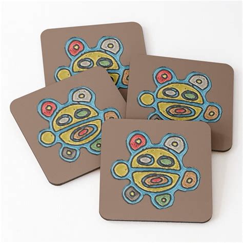 Taino Indigenous Jayuya Sun Symbol Mandala Color Coasters Set Of 4