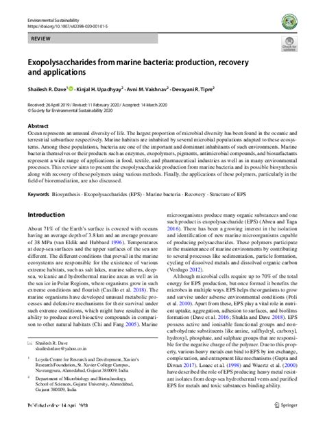 (PDF) Exopolysaccharides from marine bacteria: production, recovery and applications