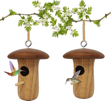 Amazon 2Pcs Hummingbird House Natural Wooden Humming Bird House