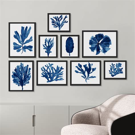 Pixonsign Framed Canvas Print Wall Art Set Navy Blue Watercolor Ocean