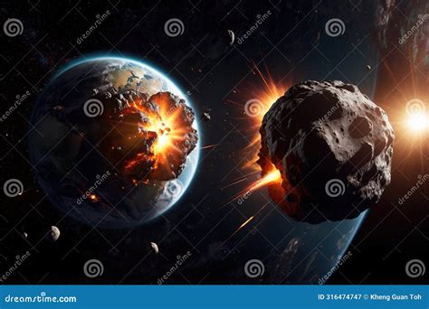 Impact of Asteroid Meteor Comet Collision Explosion Over Planet Earth Stock Illustration ...