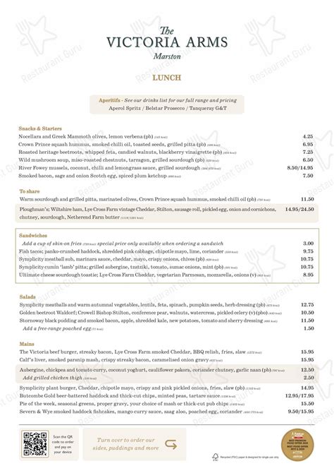Menu At The Victoria Arms Old Marston Pub And Bar Oxford