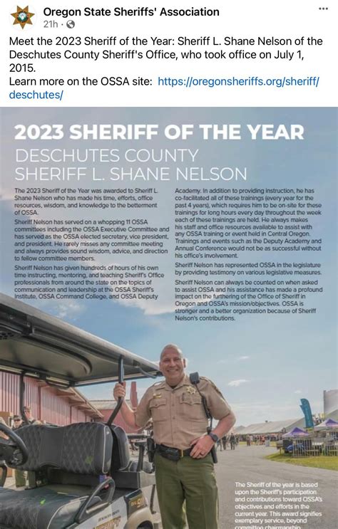 Sheriff Nelson Is The Oregon State Sheriffs Association Sheriff Of The