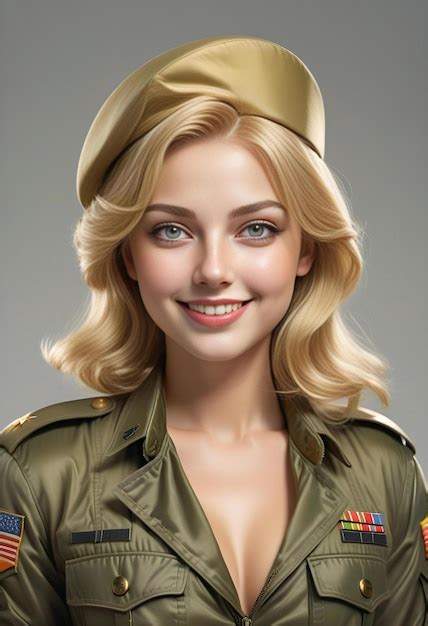 Premium Photo Portrait Of A Beautiful Blonde Woman In Military Uniform Studio Shot
