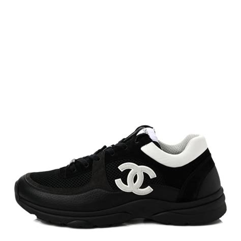 Chanel Mesh Suede Calfskin Grained Calfskin Mens Cc Sneakers 45 Black