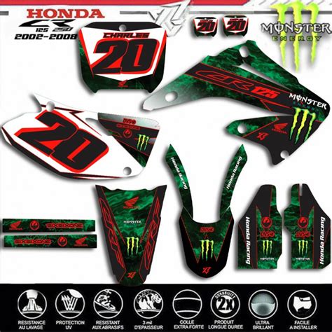 Kit Deco CR250 CR125 HONDA Monster ENERGY De 2002 2008 Decografix