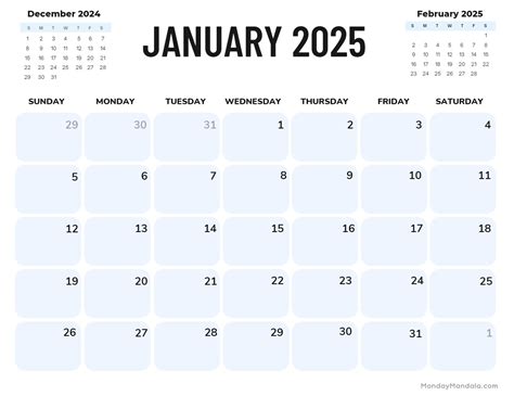 Printable January 2025 Calendar Waterproof Paper Esta Margaret