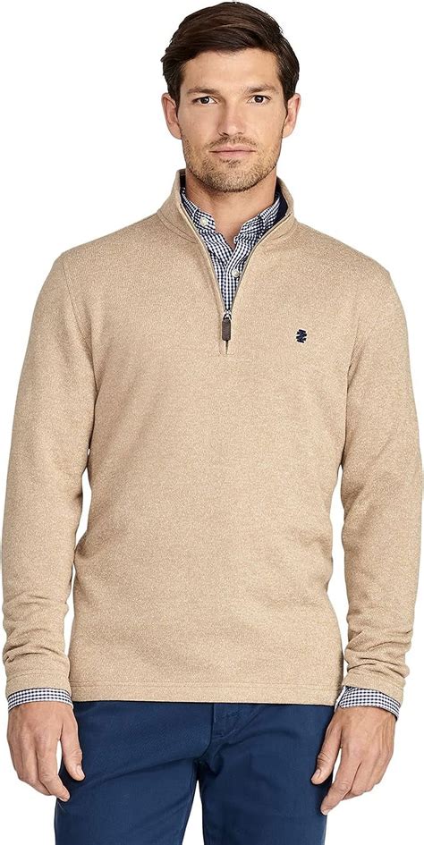 Izod Mens Classic Fit Quarter Zip Sweater Fleece Pullover Camel