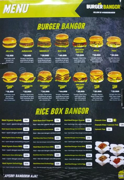 Carta Del Restaurante Burger Bangor Lebak Bulus South Jakarta