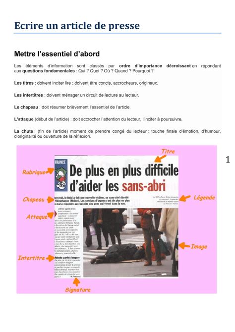 Lecon Ecrire Un Article De Presse Ecrire Un Article De Presse