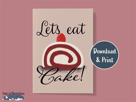 Lets Eat Cake Printable Birthday Card Cute Cake Blank Etsy