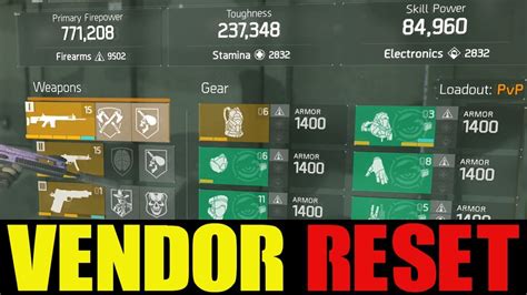 The Division Good Vendor Reset God Roll Weapons Gear Gear Mods