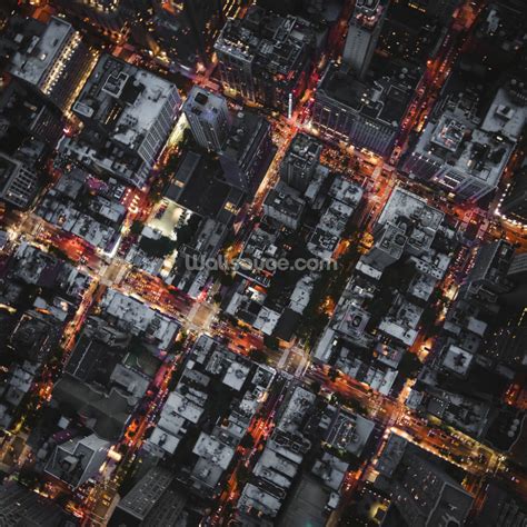 Vue aérienne de la ville la nuit Fond d écran Wallsauce FR