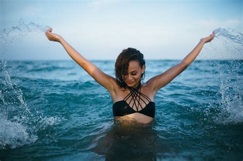 Wallpaper Sunlight Women Model Sea Water Beach Blue Wet