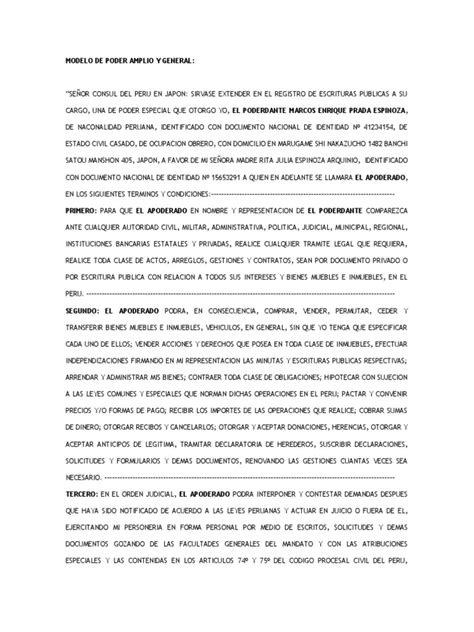 Modelo De Poder Amplio Y General Marcos Pdf Bancos Perú