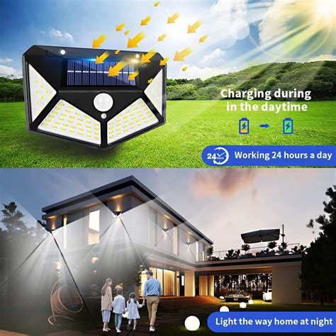 Luminária Solar 100 Led Sensor Para Jardim Externa Prova D água Luz