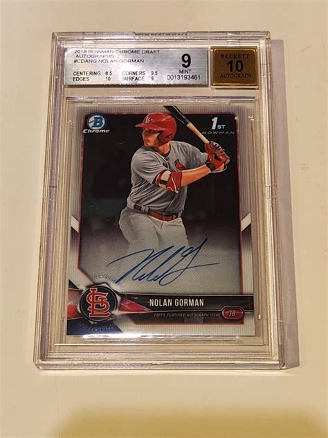 St Bowman Chrome Draft Autographs Cdang Nolan Gorman Bgs Auto