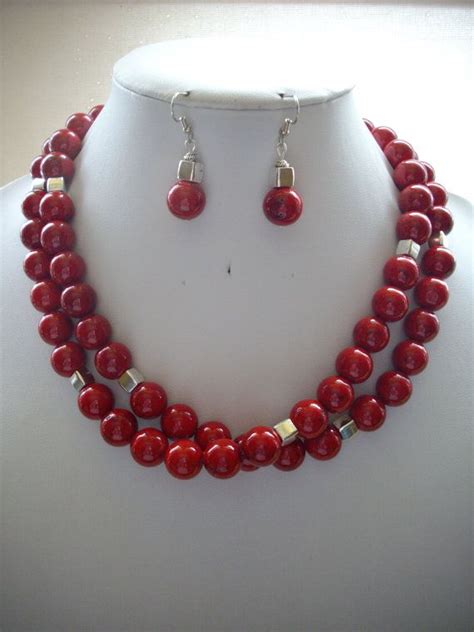 Red Fossil And Silver Bead Double Strand By Designsbypattilynn 6500 Beautiful Jewelry