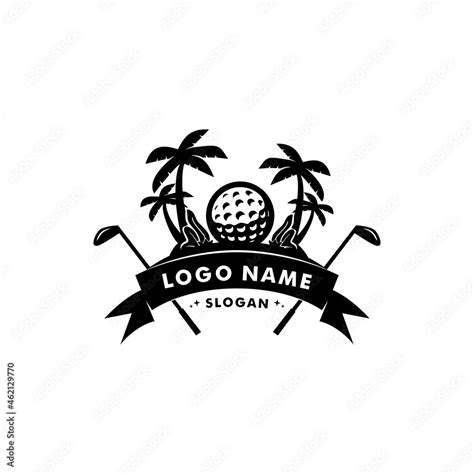 Golf holiday logo vector. Golf island with golf ball, palm tree and ...