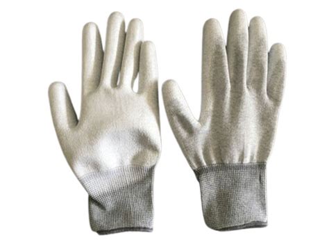 Plain Grey And Light Grey Esd Pu Coated Palm Fit Glove For Electrical