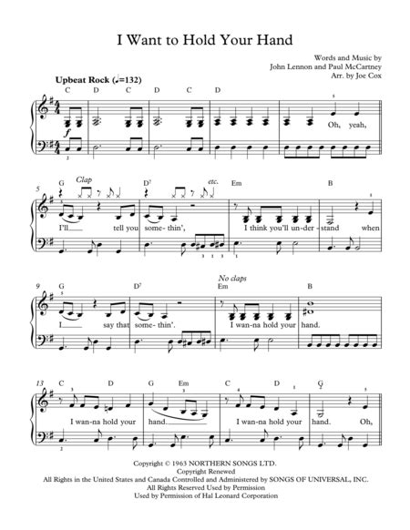 I Want To Hold Your Hand Arr Joe Cox Sheet Music The Beatles