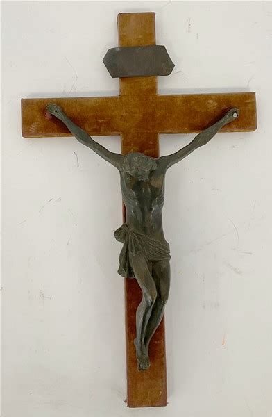 Scultore Del Secolo Xix Cristo Crocifisso Bronzo Su Croce Rivestita