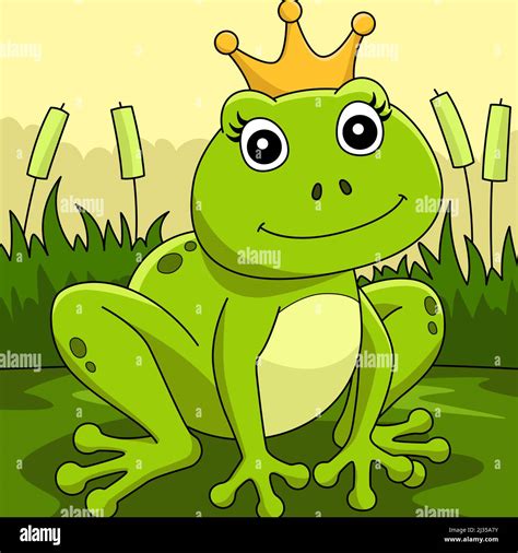 Frosch Mit Einer Krone Farbigen Cartoon Illustration Stock Vektorgrafik