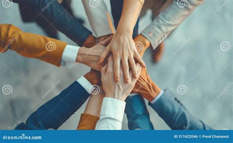 Close Up Top View Of Business People Putting Hands Together Generative