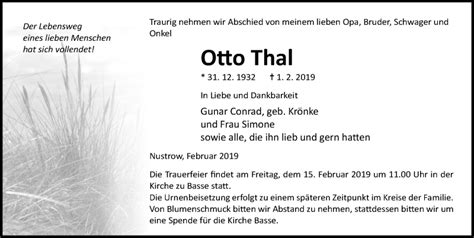 Traueranzeigen Von Onkel Thal Trauer Anzeigen De