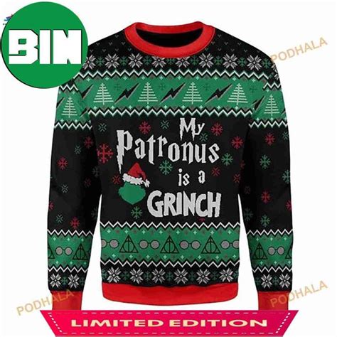 3d Merry Christmas My Patronus Is A Grinch For Christmas Funny Ugly