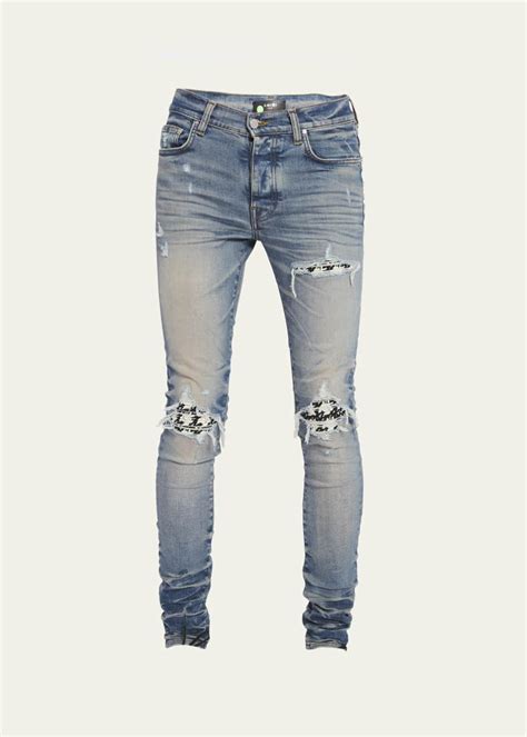 Amiri Mens Mx1 Skinny Jeans With Tweed Patches Bergdorf Goodman