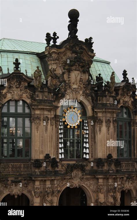 Dresden, Zwinger architecture detail, clock Stock Photo - Alamy