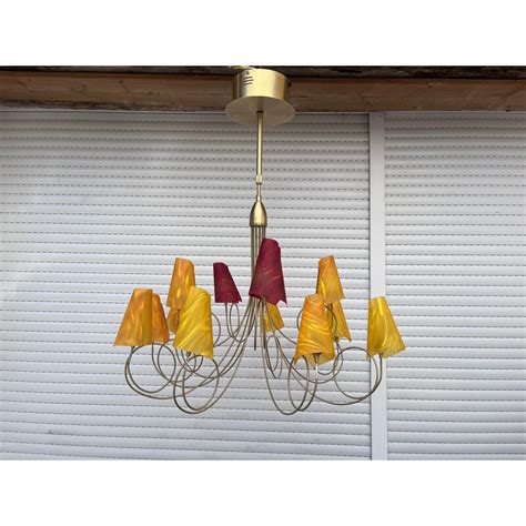 Vintage Gilded Metal Pendant Lamp By Maison Le Dauphin 1990