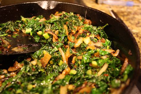 Sauteed Kale W Caramelized Onions Garlic Servings