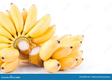 Lady Finger Banana And Hand Of Golden Bananas On White Background