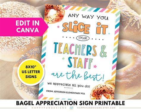 Editable Bagel Teacher Staff Appreciation Printable Teacher Bagel Bar Any Way You Slice It