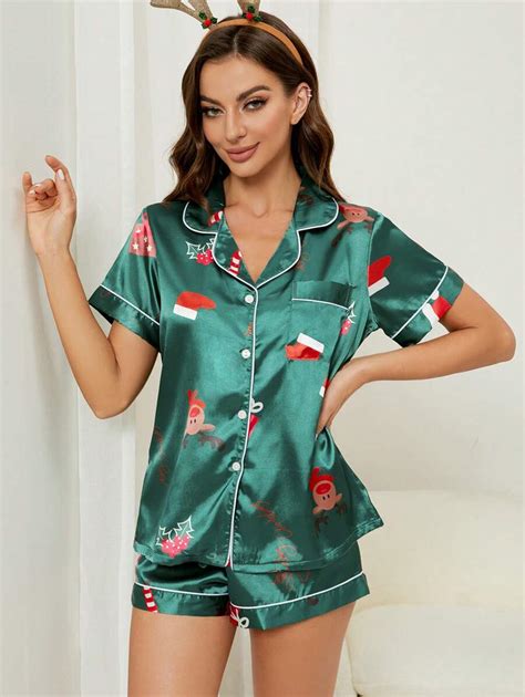 Floral Print Contrast Piping Satin PJ Set SHEIN USA