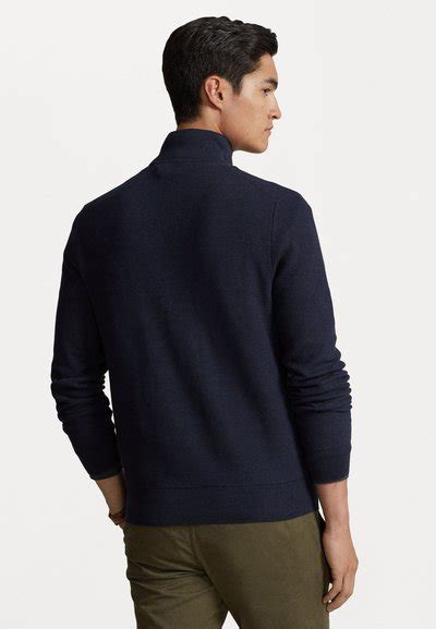 Polo Ralph Lauren Mesh Knit Cotton Quarter Zip Jumper Maglione Navy