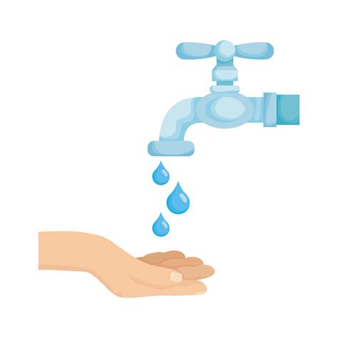 Hand With Water Tap Faucet And Drops Vector Art At Vecteezy