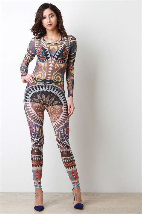 Graphic Tribal Print Mesh Jumpsuit Mesh Jumpsuit Jumpsuit Tribal Prints